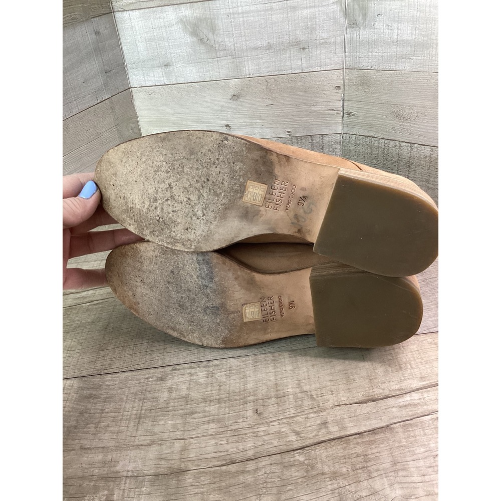 Eileen Fisher Tan Leather Ankle Boots Elastic Gore Slip On Block‎ Heel 9.5 - Picture 7 of 8